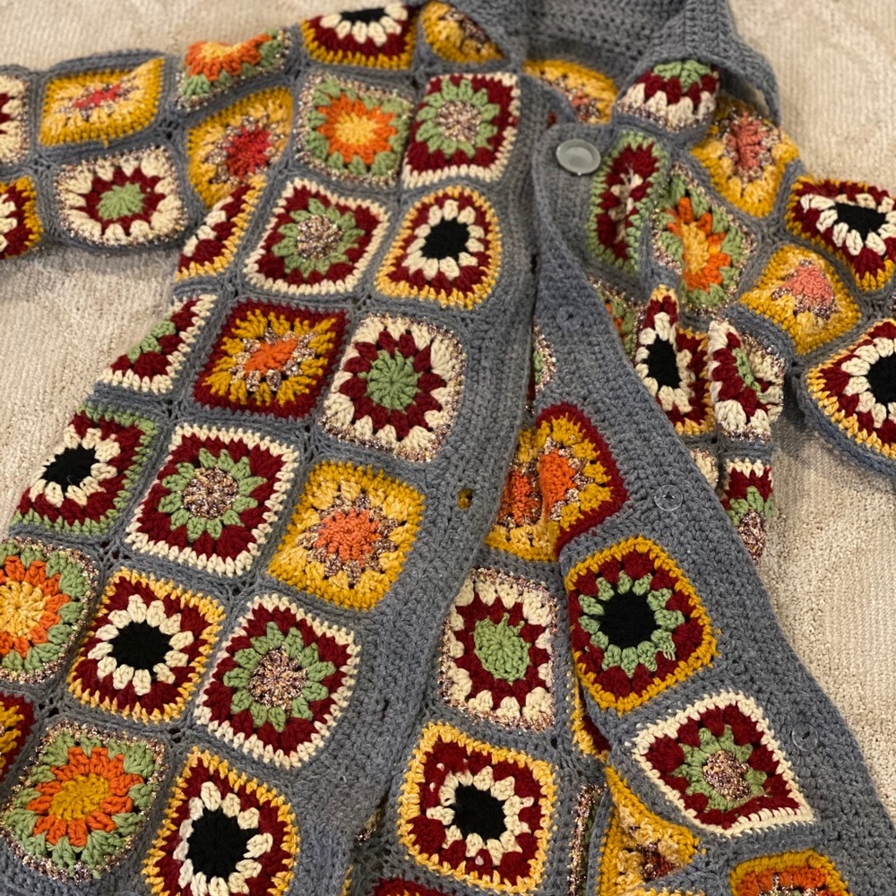 Handmade Afghan square cardigan sweater jacket